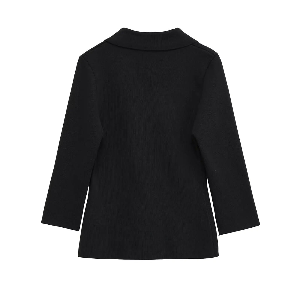 Women Elegant Temperament Knitted Cardigan Slim Double Breasted Turn-Down Collar Female Autumn Winter Blazers Coat Streetwear