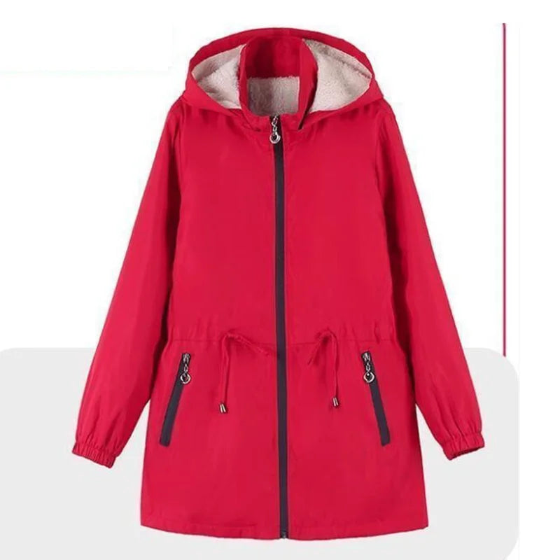 Autumn Winter Jacket Women Windbreaker 2024 Velvet Warm Mid Long Hooded Trench Coat Korean Female Tops High-Quality Outwear 5XL