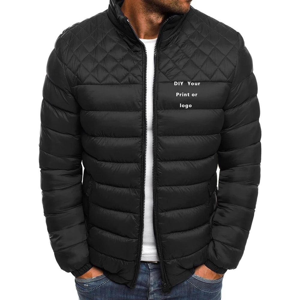 New winter jacket men's standing collar warm coat street fashion casual brand jacket men's diamond cotton coat S-3XL