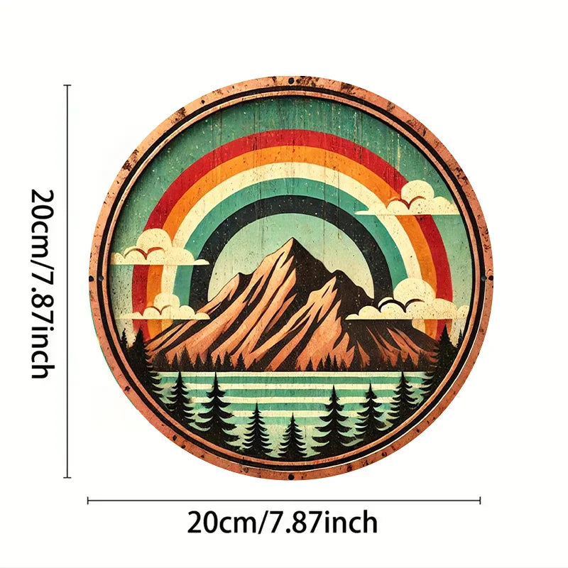 1pc Vintage Rainbow Mountain Design Metal Sign, Waterproof HD Print, 8x8 Inch Wall Decor for Home & Office