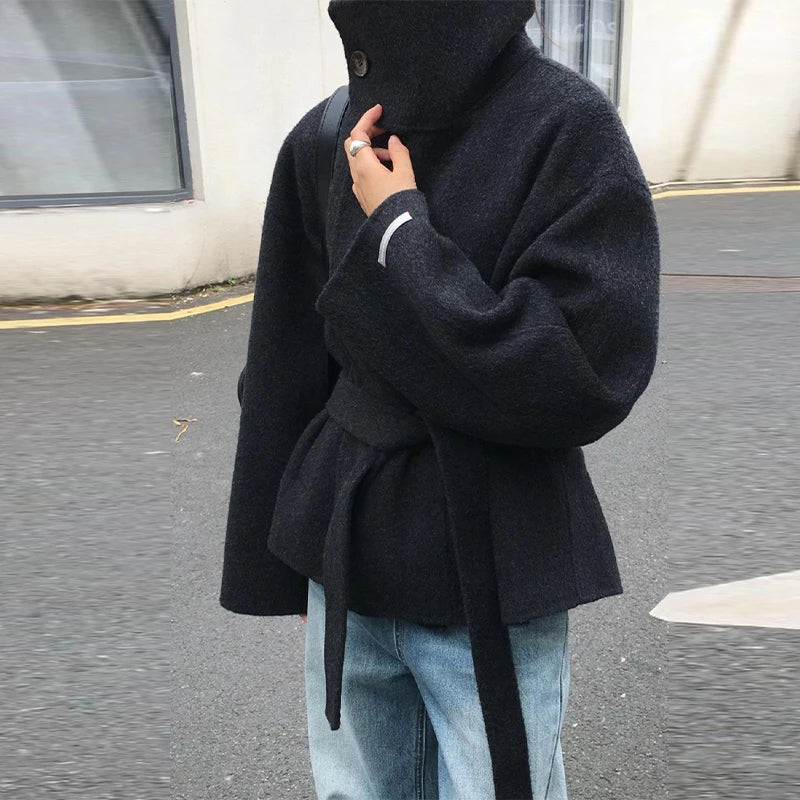 Loose Stand Collar Women's Woolen Coats Long Sleeve Single Breasted Pockets Jacket 2025 Autumn Winter Lady Outerwear Street