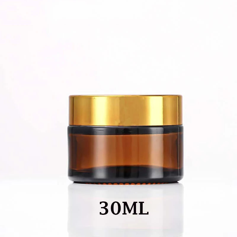 Amber Glass Jar Metal Golden Lid Light-Protection Skincare Face Cream Mask Lotion Gel Powder Bottle Pots Candle Refill Container