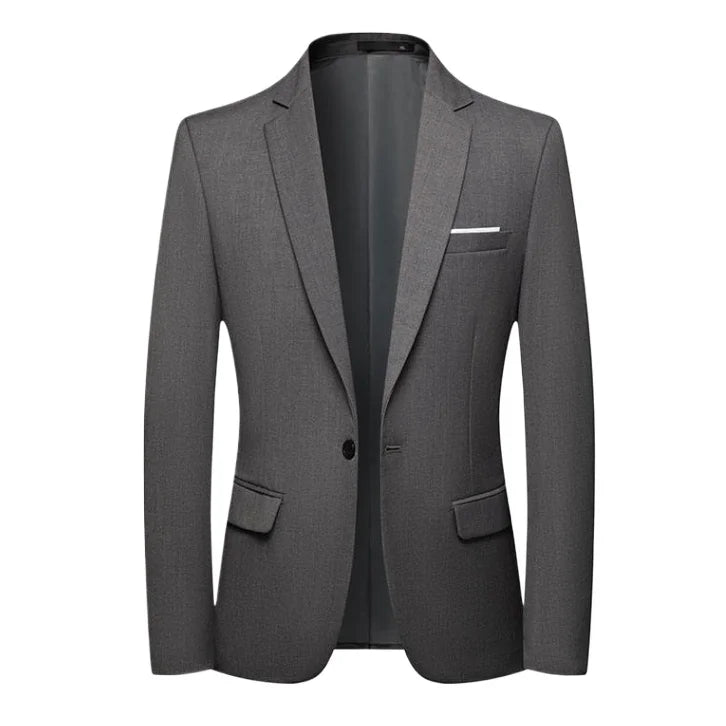 Men's Slim Fit Solid Color Business Suit Korean Style Single Breasted Spring Autumn Fashion High-End Polyester Trend Coat