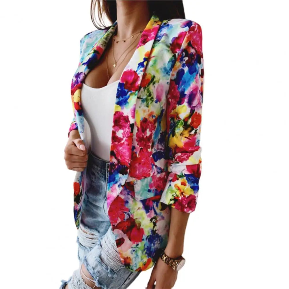 Suit Coat Popular Slim fitting Flower Pattern Women Cardigan Blazer