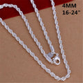 16-24inch for Women Men Beautiful Fashion Silver Color Charm 4MM Rope Chain Necklace Fit Pendant High Quality Jewelry