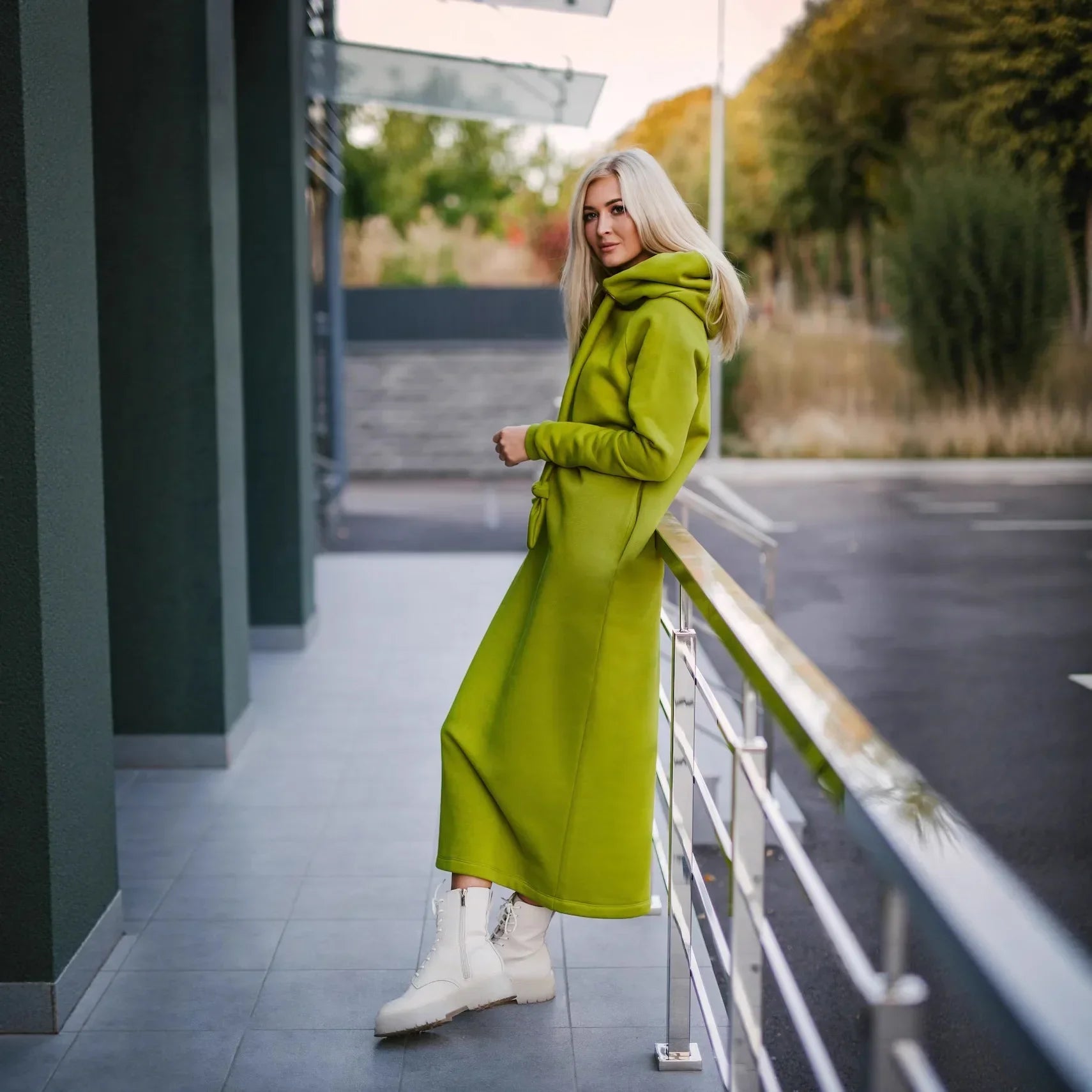 Women Fashion  New Loose Large Knitted Hooded Autumn Winter Long Dress Velvet Hoodie Dress Casual Dress Splicing Warm Dress