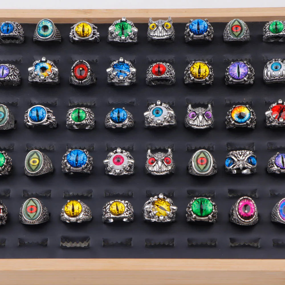 20Pcs/Lot Vintage Punk Gothic Skull Ring for Women Men Retro Owl Skeleton Hip Animal Hop Party Gift Finger Jewelry Mix Style