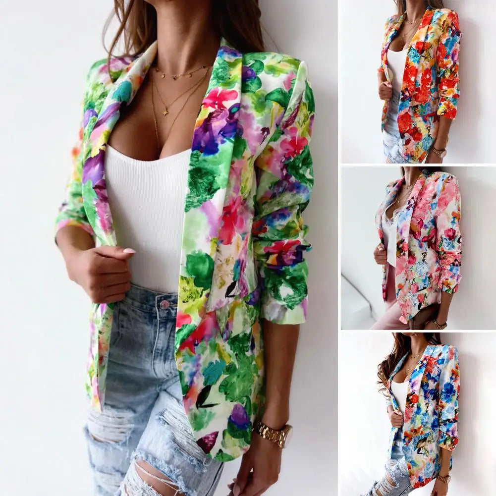 Suit Coat Popular Slim fitting Flower Pattern Women Cardigan Blazer