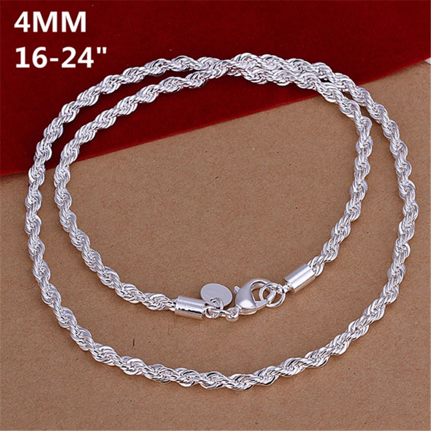 16-24inch for Women Men Beautiful Fashion Silver Color Charm 4MM Rope Chain Necklace Fit Pendant High Quality Jewelry