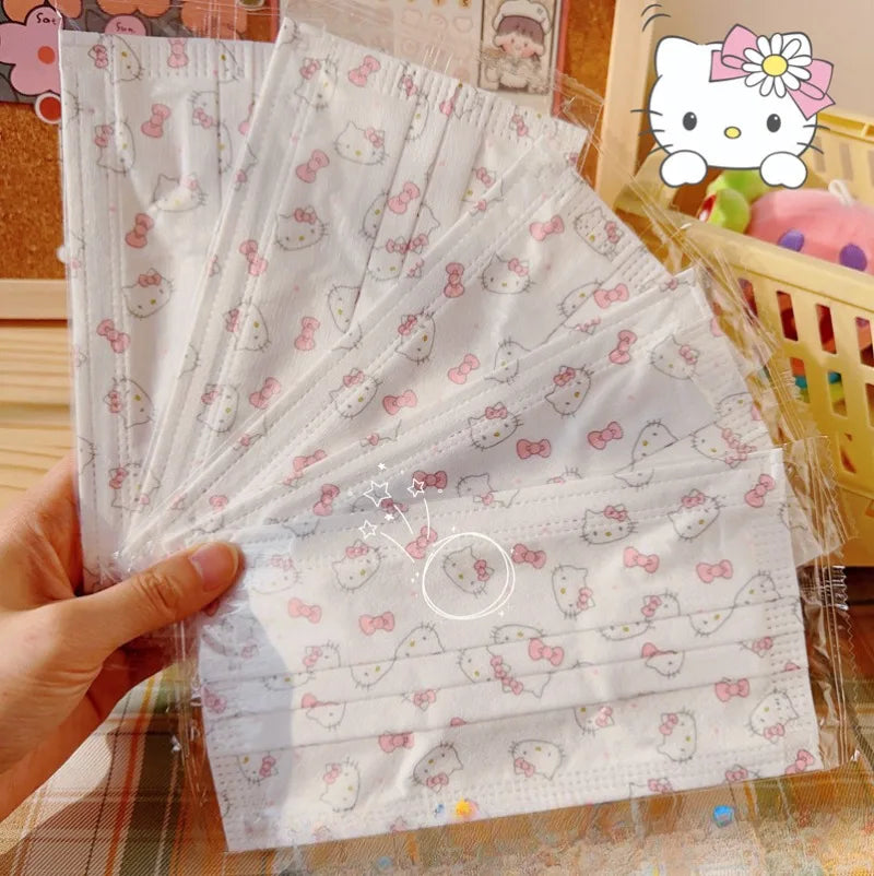 10pcs Sanrios Cartoon Breathable Mouth Face Mask Kuromi Melody Disposable Hygiene Face Shield Cute Outdoor Ornaments Girl Gift