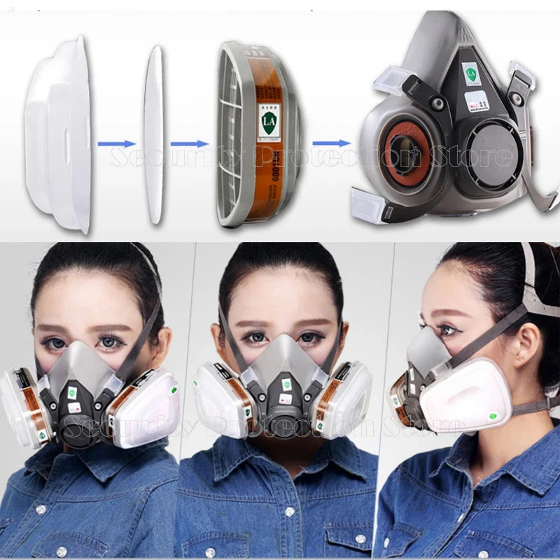 17in1 6200 Gas Mask Chemical Respirator Protective Half Face Mask Industrial Paint Spray Anti Organic Vapor 6001/2097 Filter