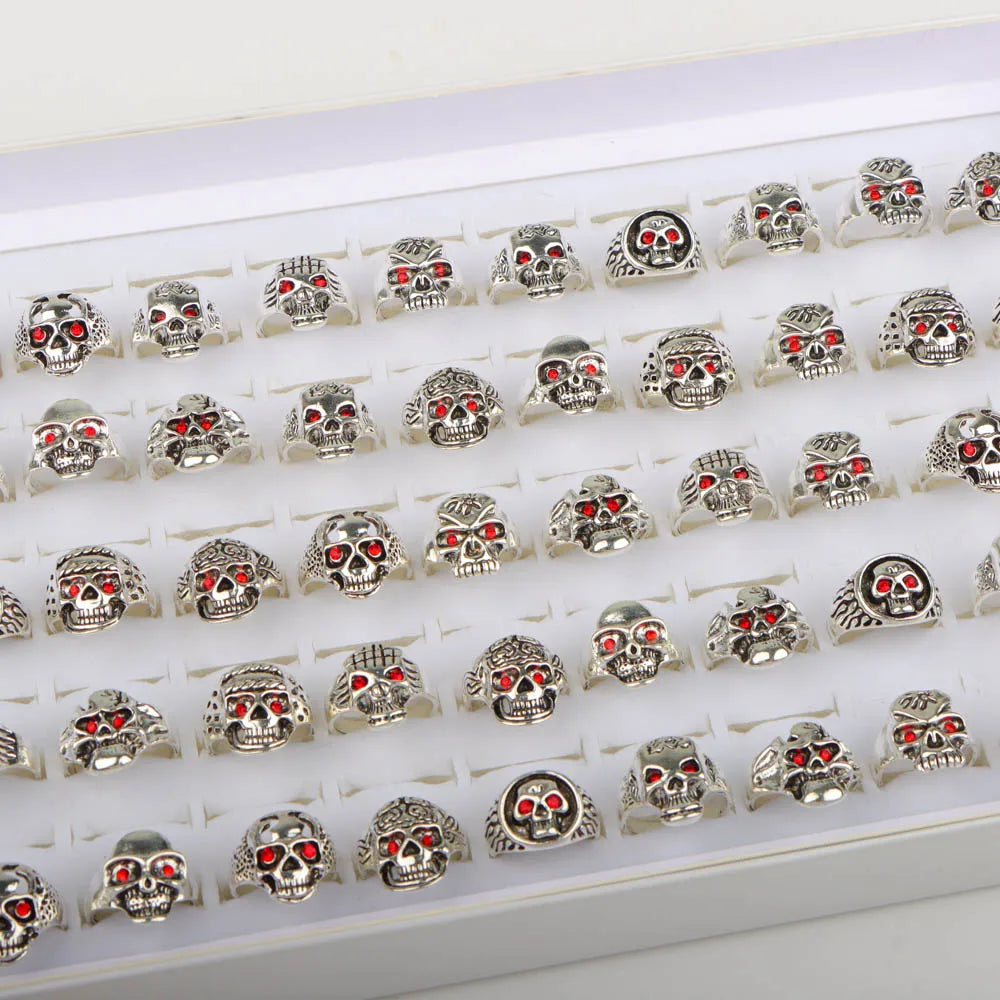 20Pcs/Lot Vintage Punk Gothic Skull Ring for Women Men Retro Owl Skeleton Hip Animal Hop Party Gift Finger Jewelry Mix Style