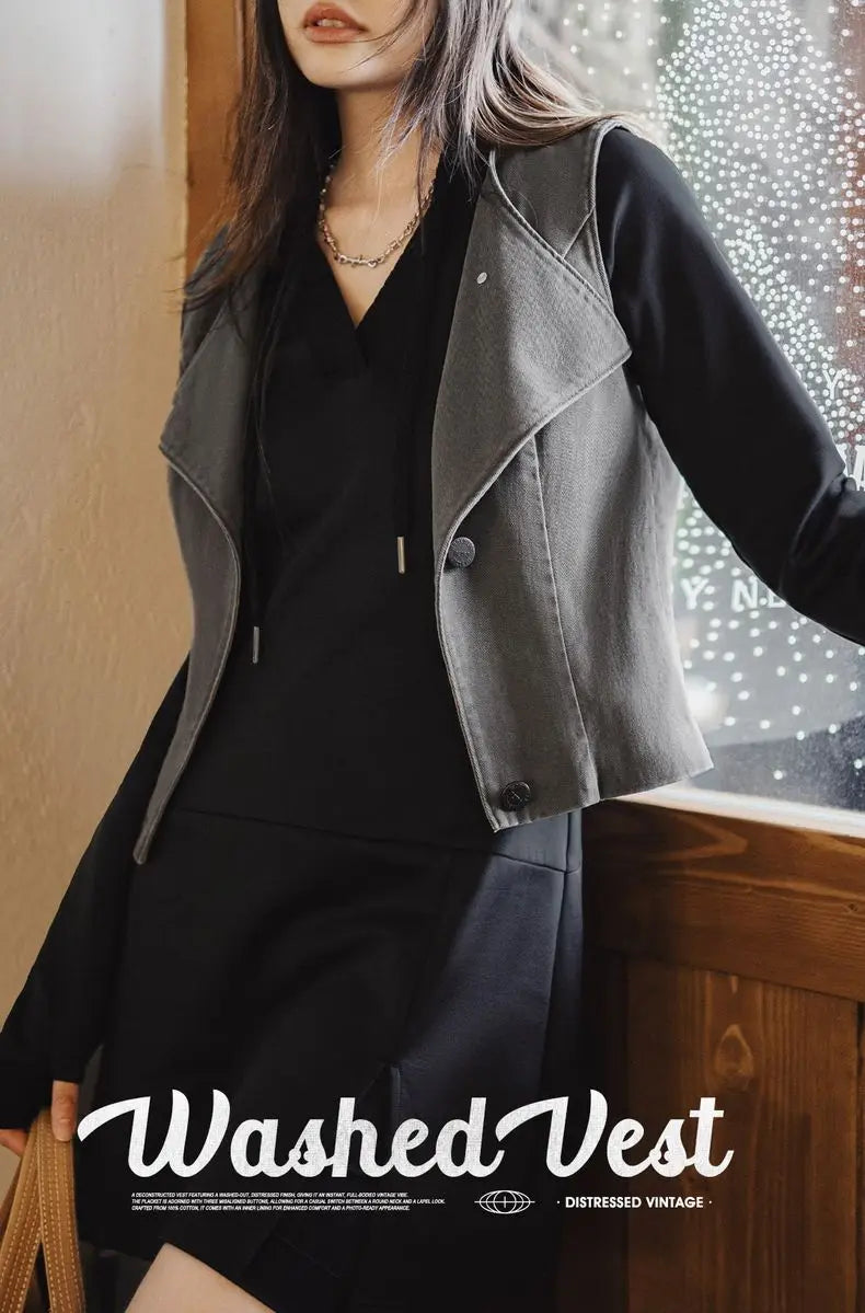 Maden Casual Sleeveless Cardigan Vest Women's Spring and Summer Vintage Single Breasted Layering Waistcoat Versatile Tank Tops
