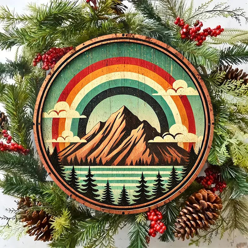 1pc Vintage Rainbow Mountain Design Metal Sign, Waterproof HD Print, 8x8 Inch Wall Decor for Home & Office