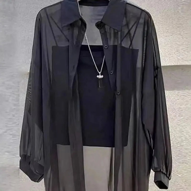 New Women's Shirt | Lightweight Breathable, Solid Color, Straight Button Placket, Lapel, Long-Sleeve, Outerwear & Sun-Protective