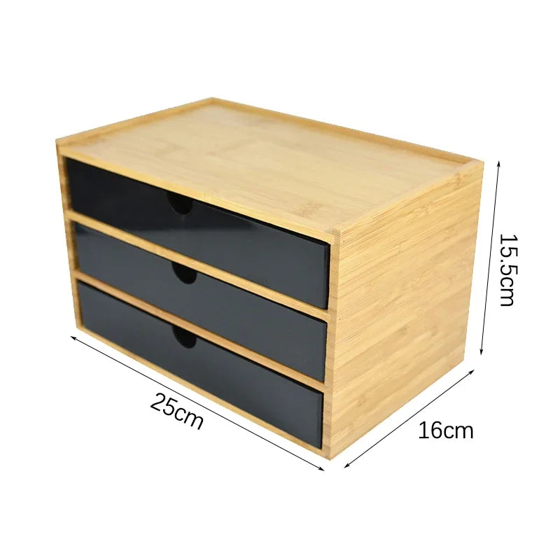 1-3 Layer Bamboo Storage Box Sundries Cosmetic Jewelry Stationery Headset Storage Box Home office hotel Storage Drawers