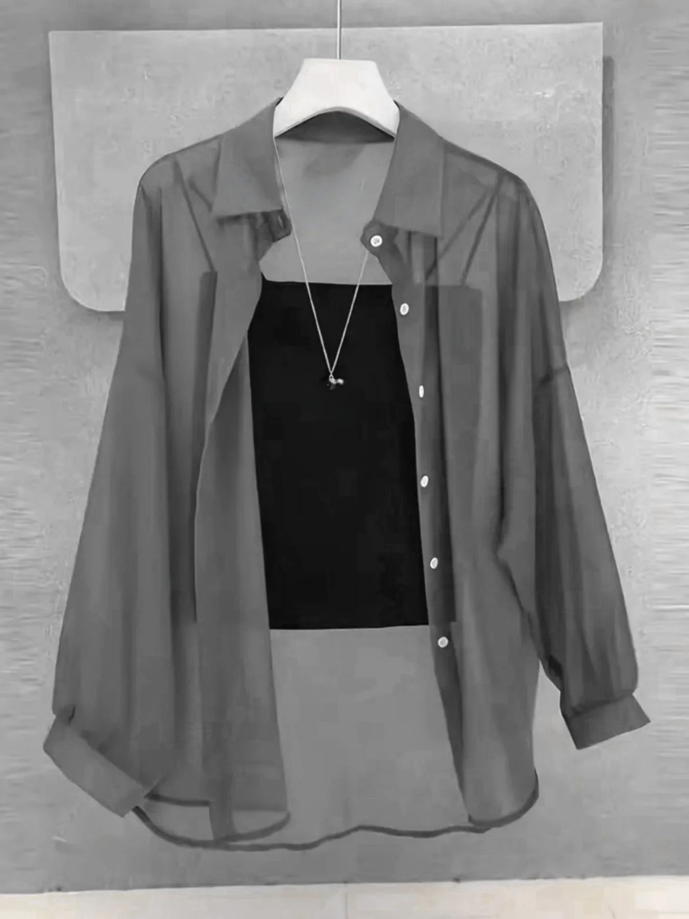 New Women's Shirt | Lightweight Breathable, Solid Color, Straight Button Placket, Lapel, Long-Sleeve, Outerwear & Sun-Protective