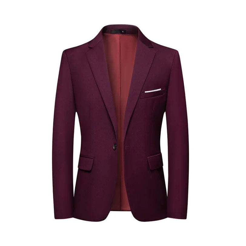 Men's Slim Fit Solid Color Business Suit Korean Style Single Breasted Spring Autumn Fashion High-End Polyester Trend Coat