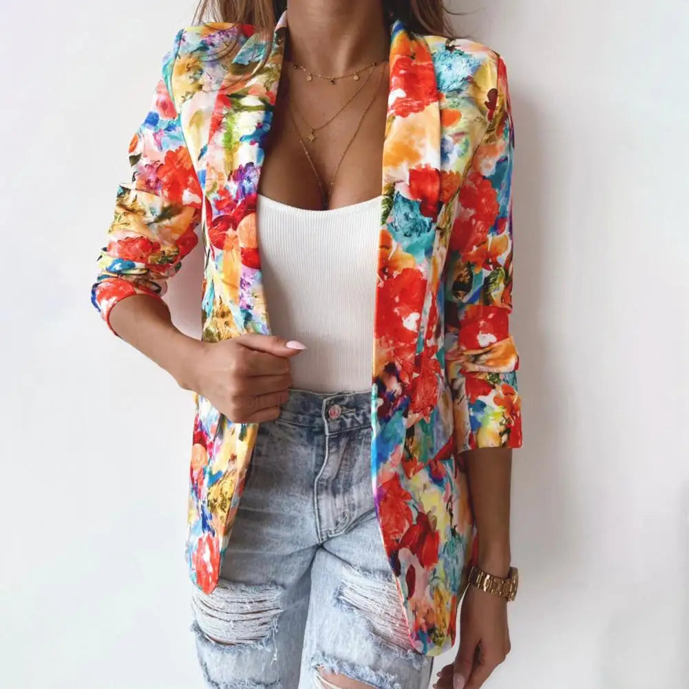 Suit Coat Popular Slim fitting Flower Pattern Women Cardigan Blazer