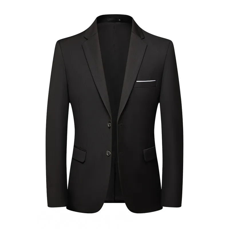 Men's Slim Fit Solid Color Business Suit Korean Style Single Breasted Spring Autumn Fashion High-End Polyester Trend Coat
