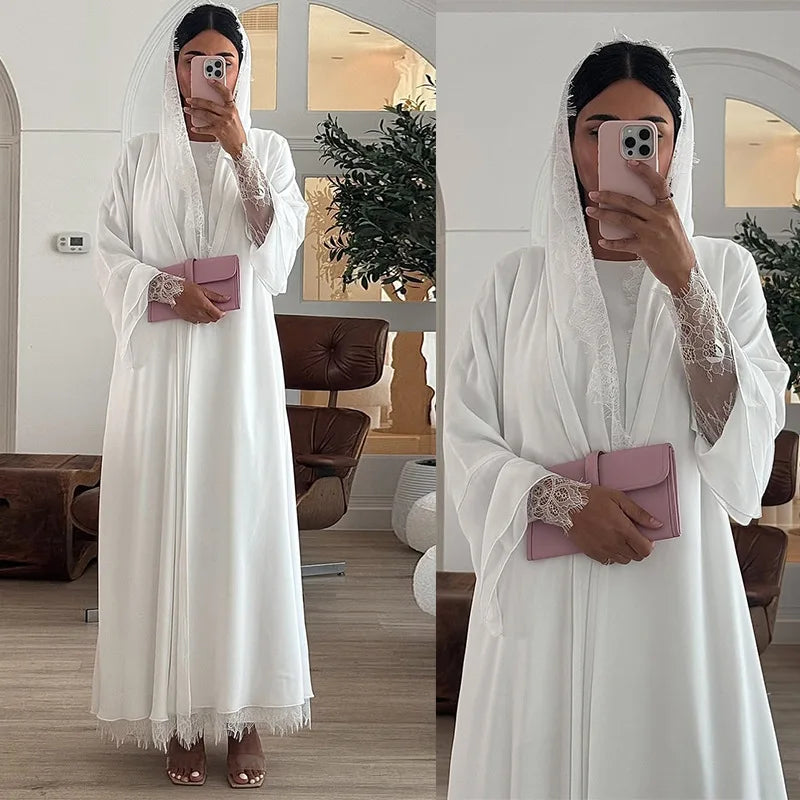 Eid Muslim Hijab Abaya Women Hollow Out Sleeve Abayas with Scarf Cardigan Jalabiya Party Dresses Dubai Kaftan Vestidos Long Robe