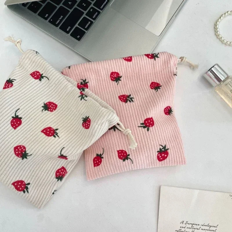 1pcs Women Cute Cloth Floral Makeup Bag Pouch Women Kawaii Coin Skincare Storage Organizer Travel Cosmetic Bag Drawstring Case