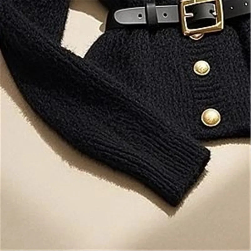 Limiguyue Autumn Winter Black Slash Neck Wool Cashmere Sweater Women Button Slim Waist Knit Cardigan Small Fragrance 447P