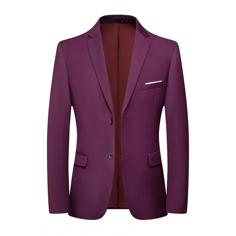 Men's Slim Fit Solid Color Business Suit Korean Style Single Breasted Spring Autumn Fashion High-End Polyester Trend Coat