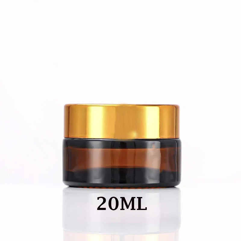 Amber Glass Jar Metal Golden Lid Light-Protection Skincare Face Cream Mask Lotion Gel Powder Bottle Pots Candle Refill Container