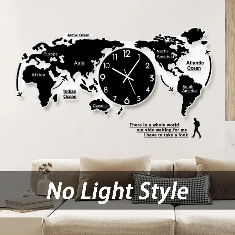 Large 3d Wall Clock Creative World Map Wall Clocks