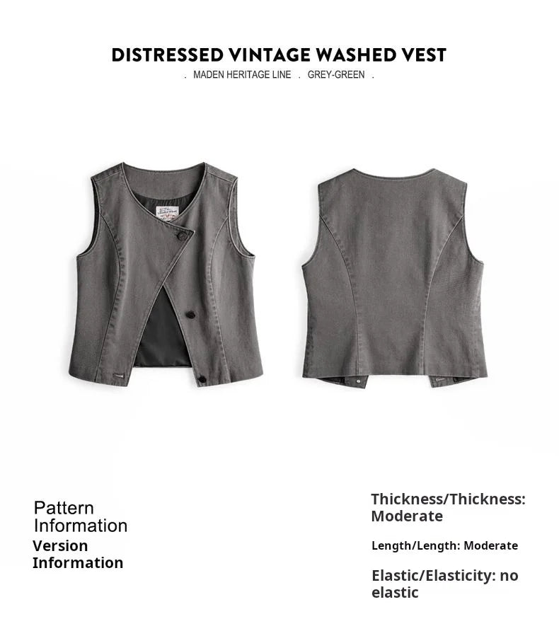 Maden Casual Sleeveless Cardigan Vest Women's Spring and Summer Vintage Single Breasted Layering Waistcoat Versatile Tank Tops