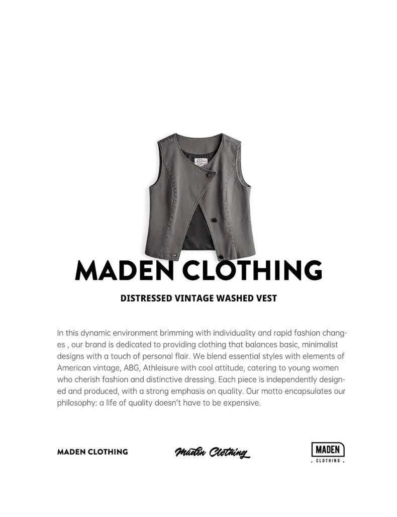 Maden Casual Sleeveless Cardigan Vest Women's Spring and Summer Vintage Single Breasted Layering Waistcoat Versatile Tank Tops