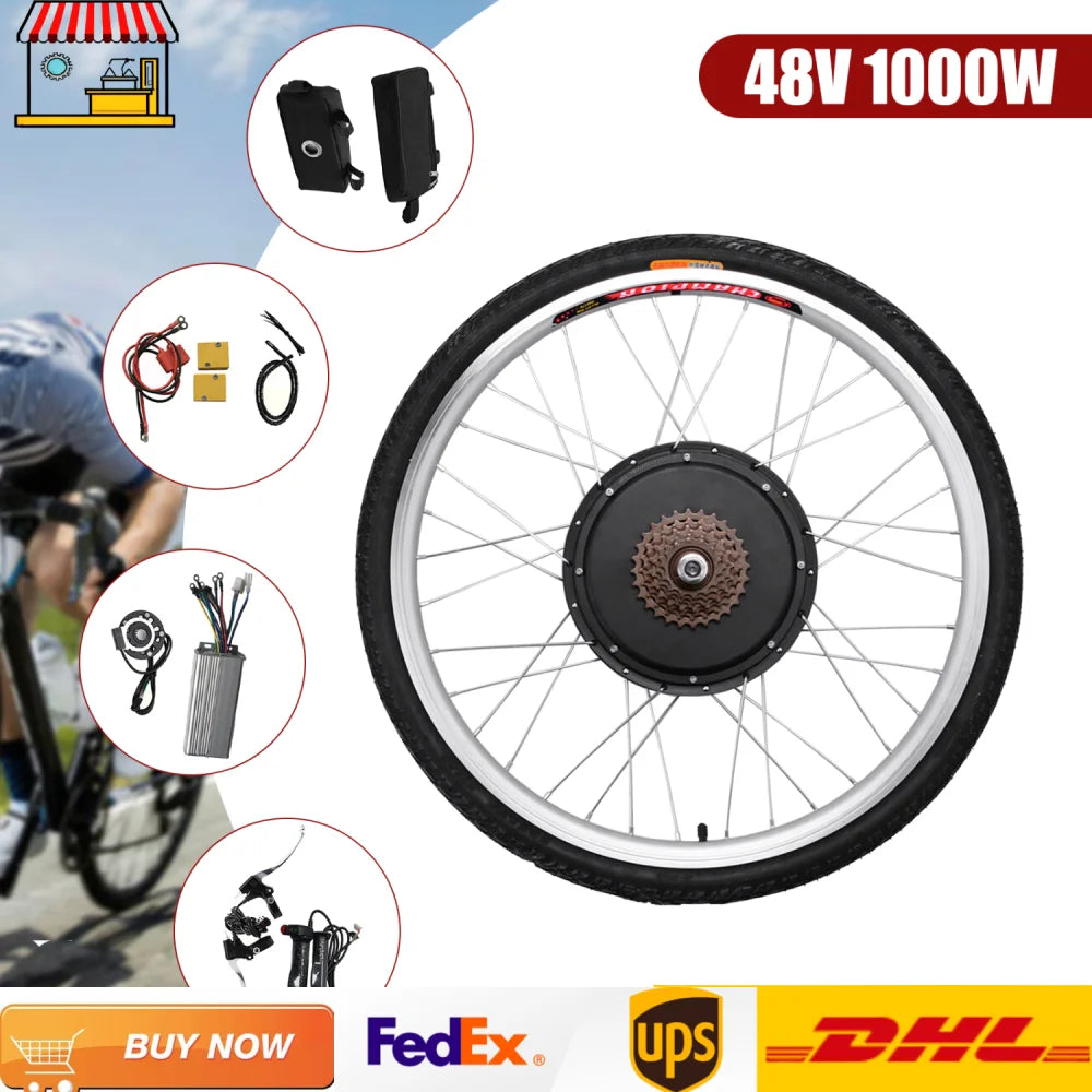 26" 48V 1000W Rear Wheel Ebike Conversion Kit – High-Performance Electric Brushless Bike Motor Set