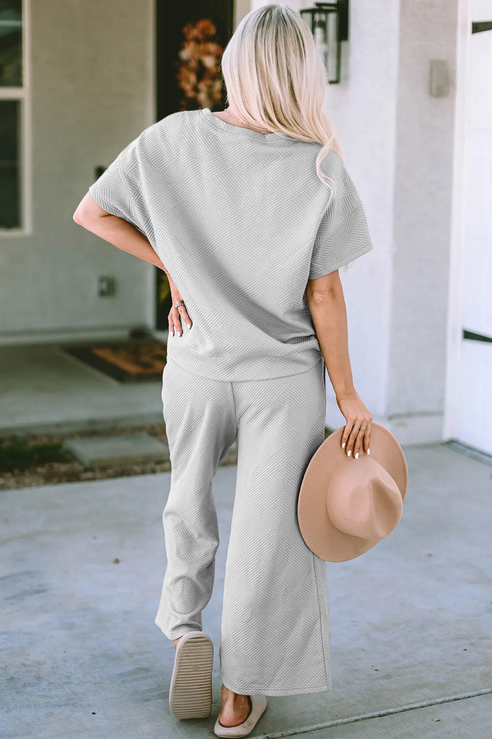 Double Take Full Size Texture Short Sleeve Top and Pants Set - Elvaré Store
