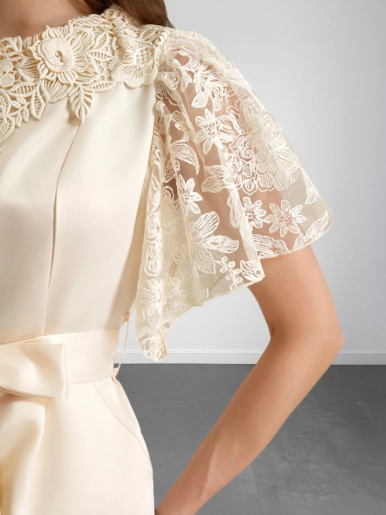 Lace Trim Belted Wide Leg Jumpsuit - Elvaré Store