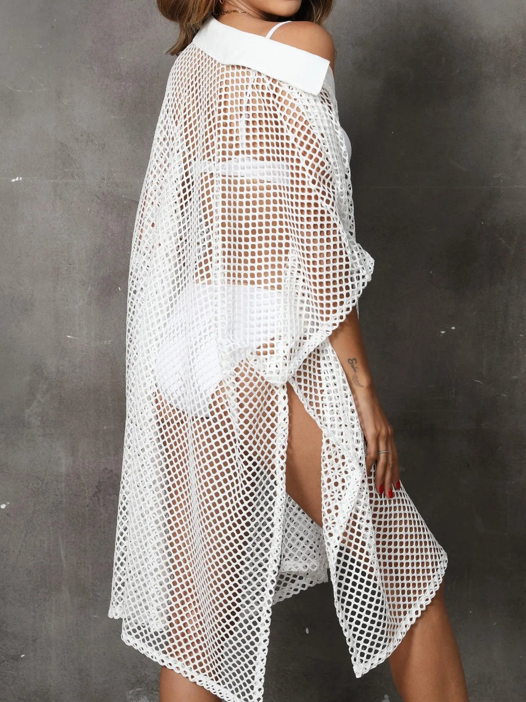 Sheer Mesh Button Up Cover Up - Elvaré Store