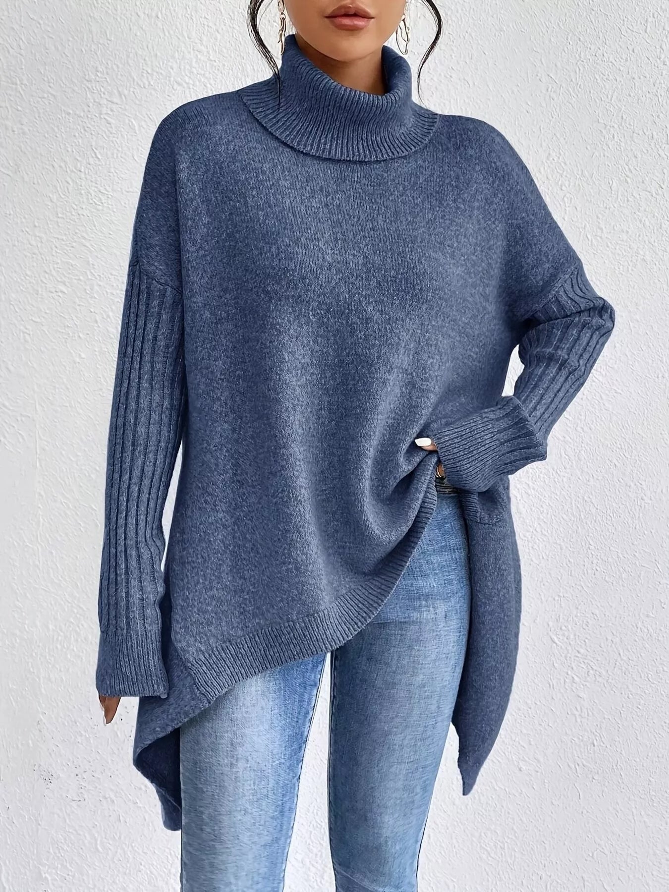 Turtleneck Dropped Shoulder Sweater - Elvaré Store