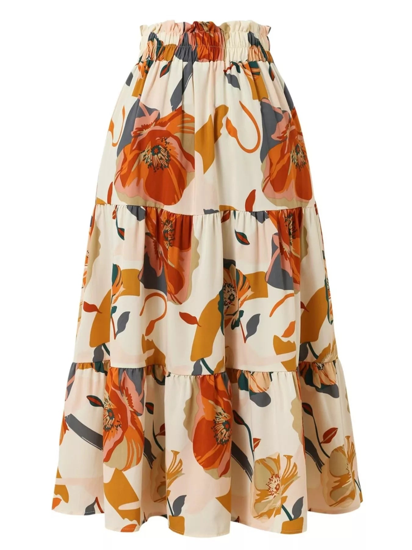Full Size Floral Print Tiered Ruffle Midi Skirt Plus Size - Elvaré Store