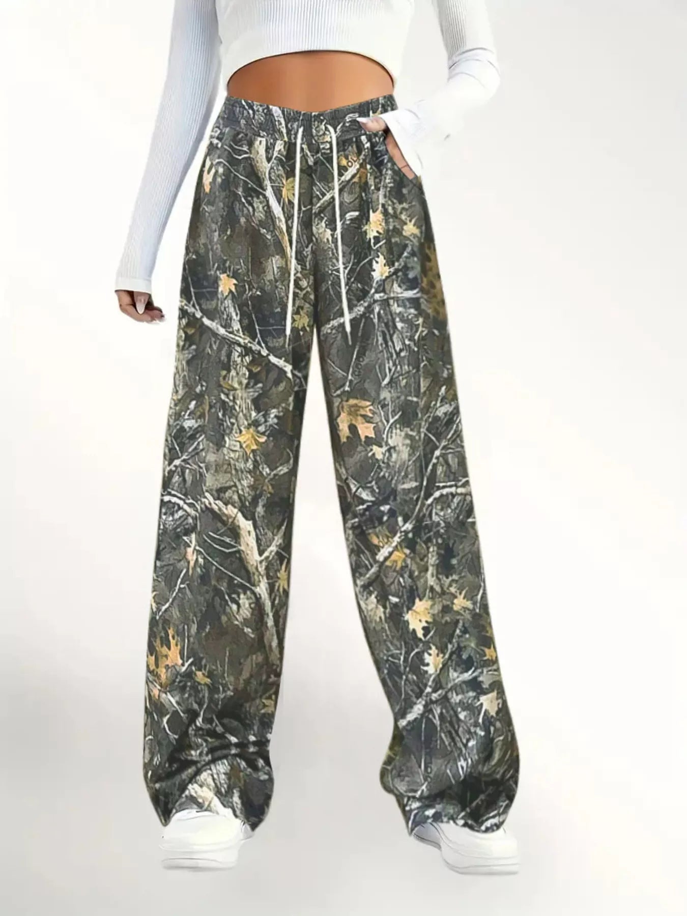 Relaxed Fit Camo Print Drawstring Waist Pants - Elvaré Store