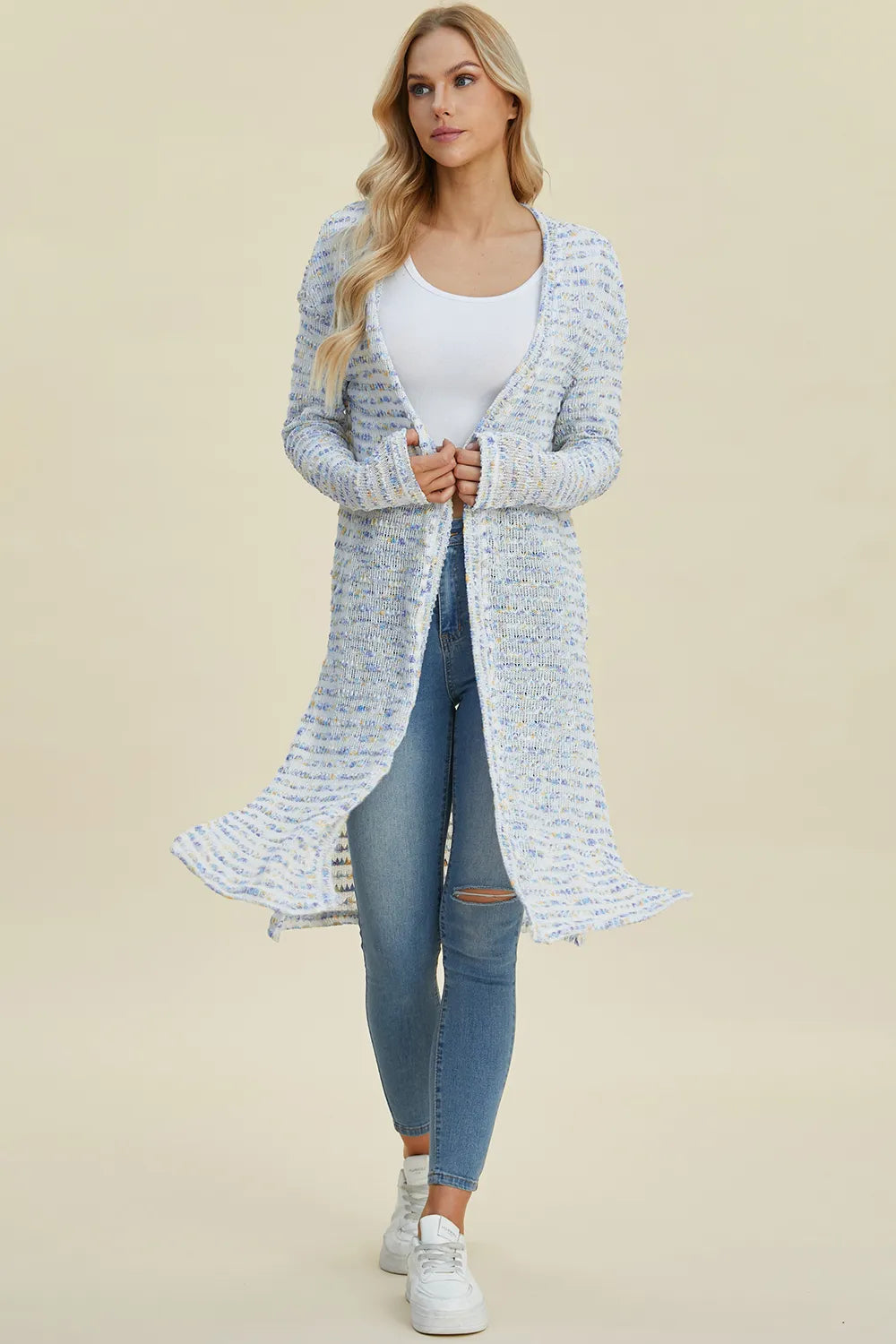 Double Take Full Size Open Front Longline Cardigan. - Elvaré Store