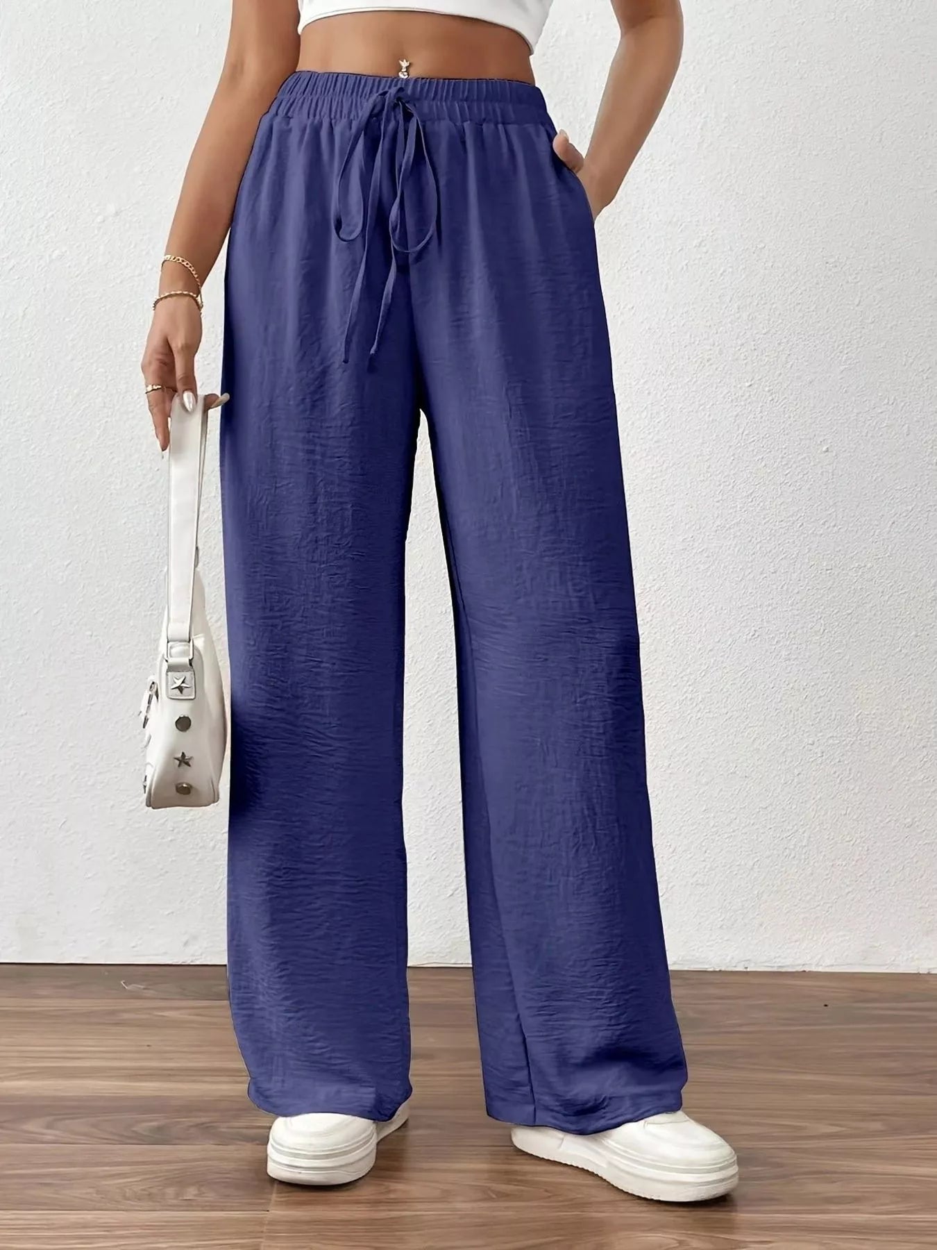 Casual Drawstring Wide Leg Pants - Elvaré Store