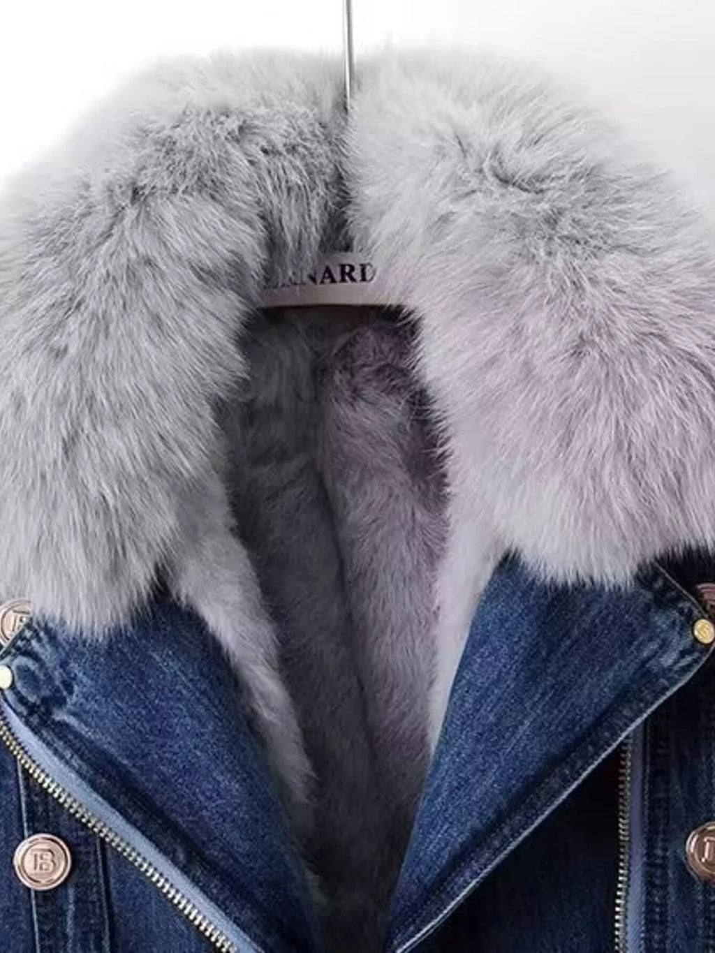 Full Size Faux Fur Collar Denim Jacket Plus Size - Elvaré Store
