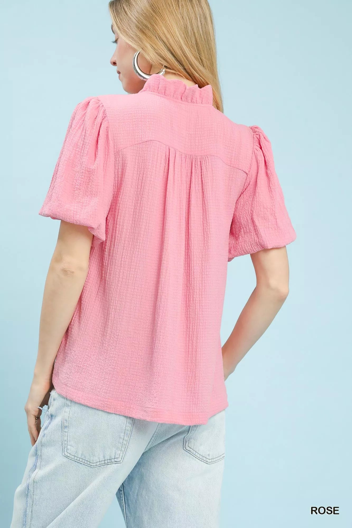 Umgee Seersucker Puff Sleeve Blouse - Elvaré Store