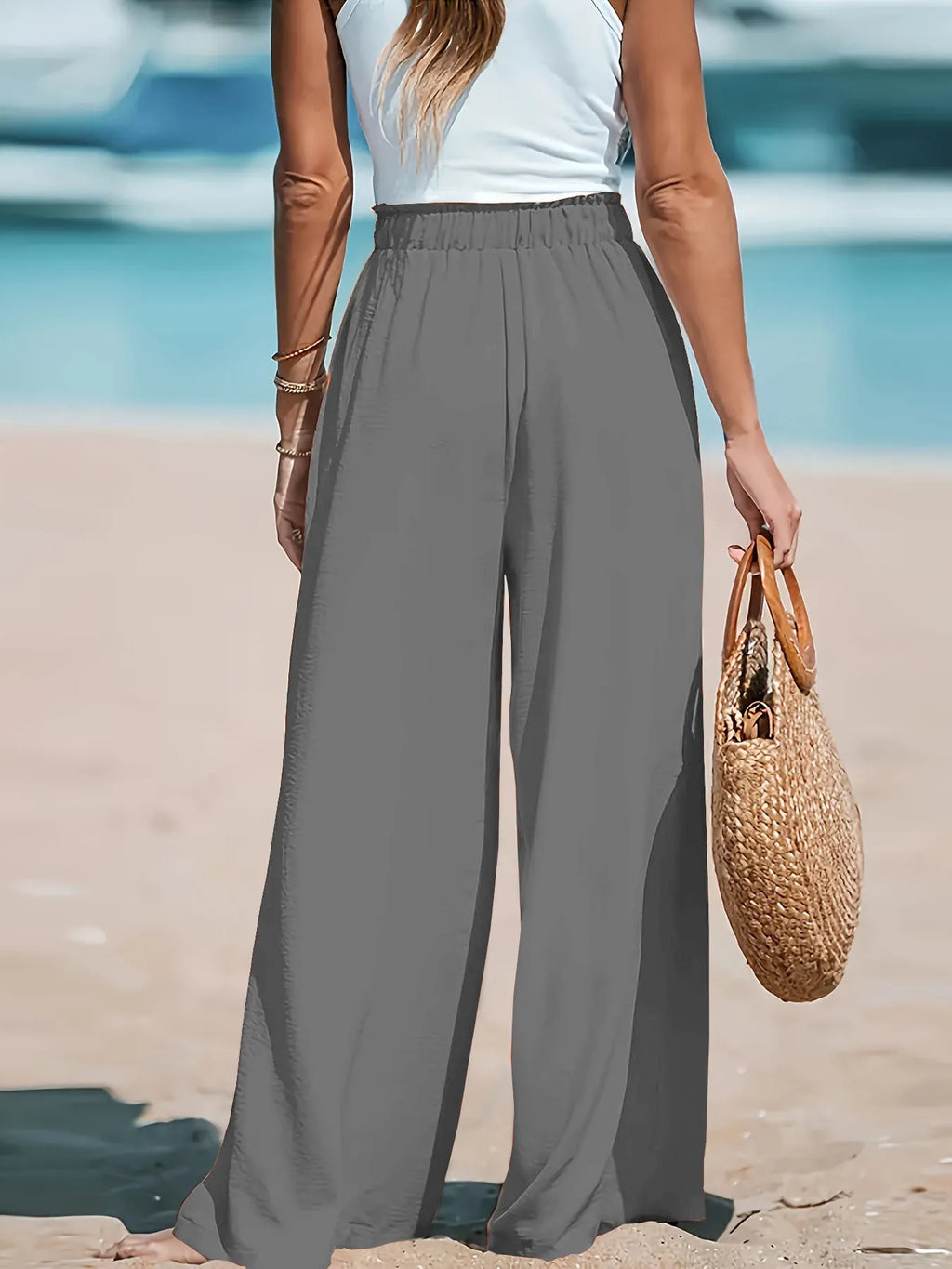 Full Size Drawstring Waist Wide Leg Pants Plus Size - Elvaré Store