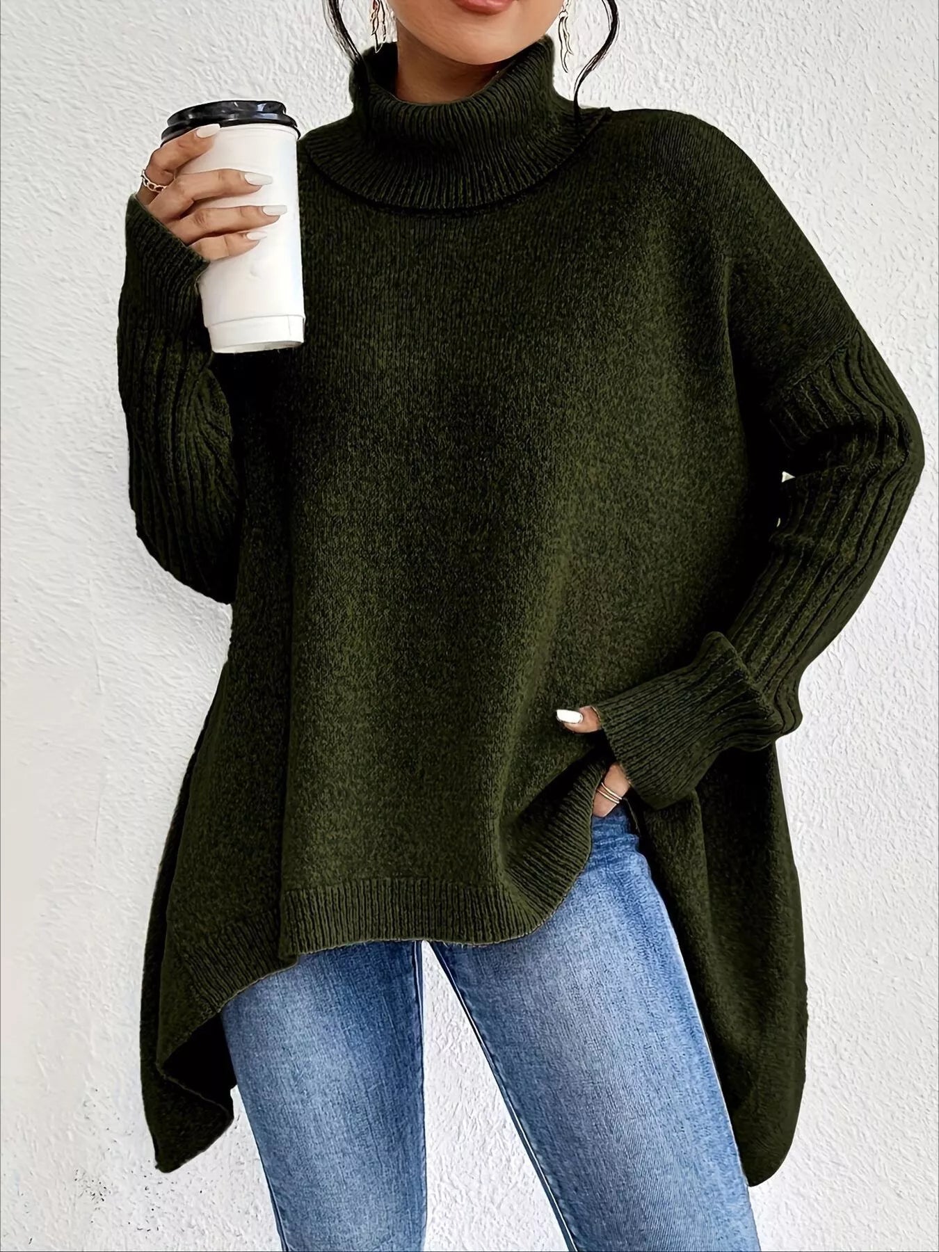 Turtleneck Dropped Shoulder Sweater - Elvaré Store