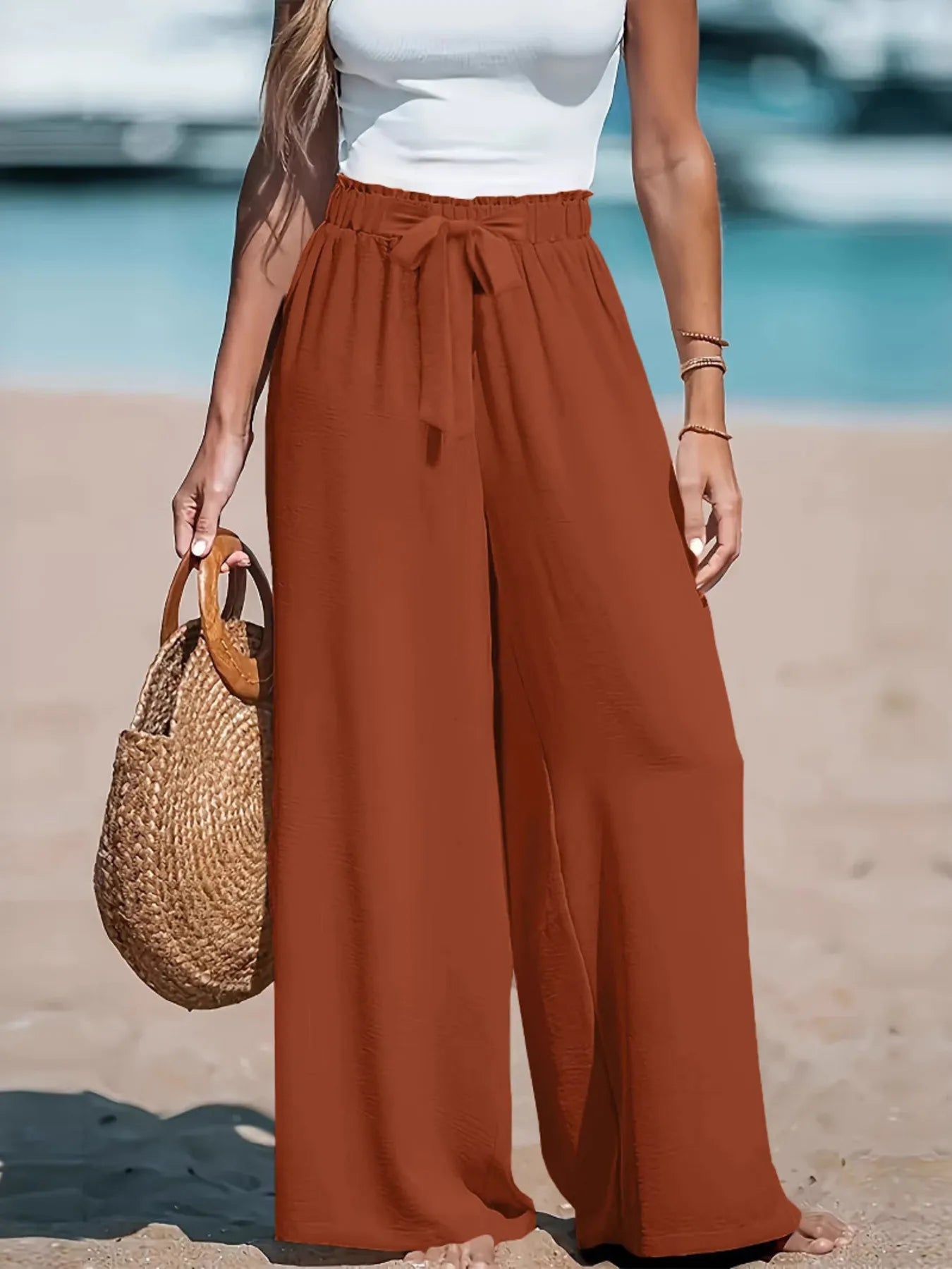 Full Size Drawstring Waist Wide Leg Pants Plus Size - Elvaré Store