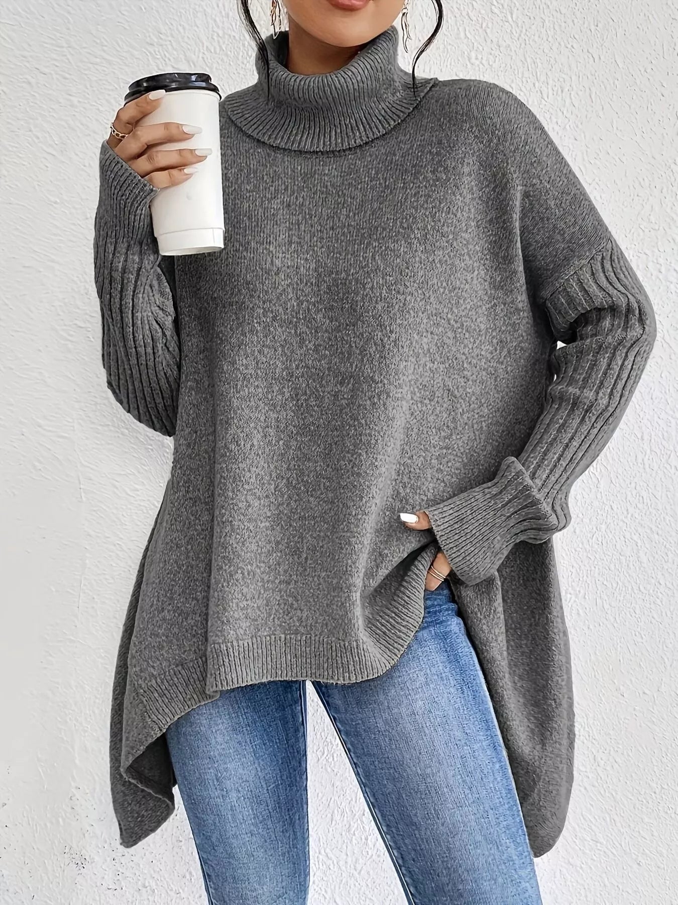 Turtleneck Dropped Shoulder Sweater - Elvaré Store