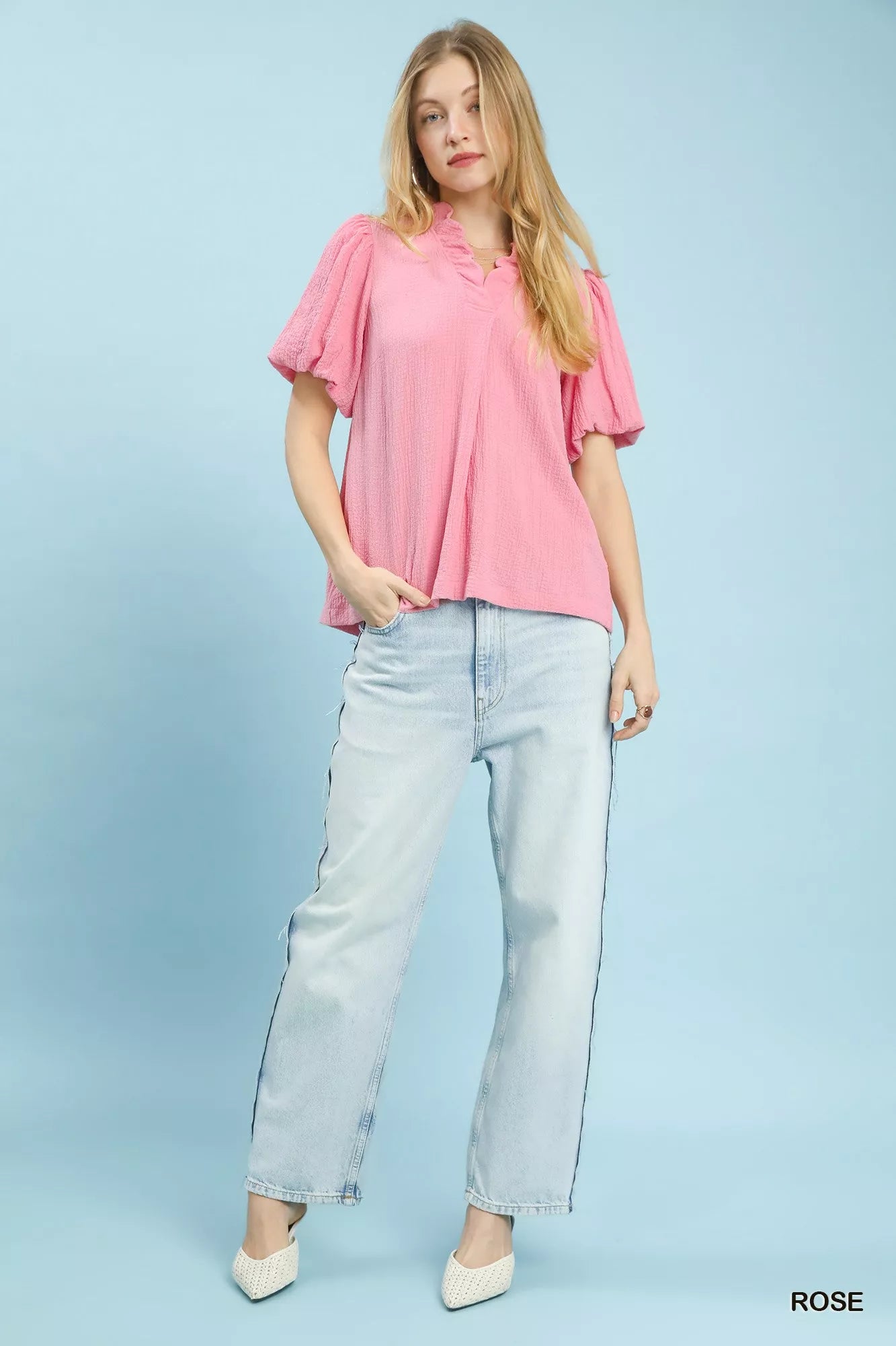 Umgee Seersucker Puff Sleeve Blouse - Elvaré Store