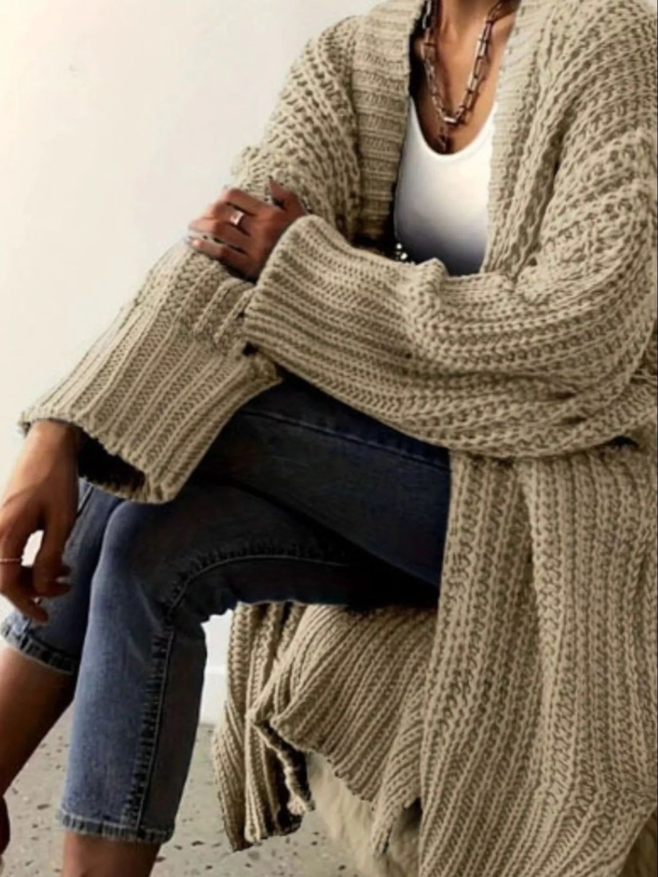 Chunky Knit Open Front Cardigan - Elvaré Store