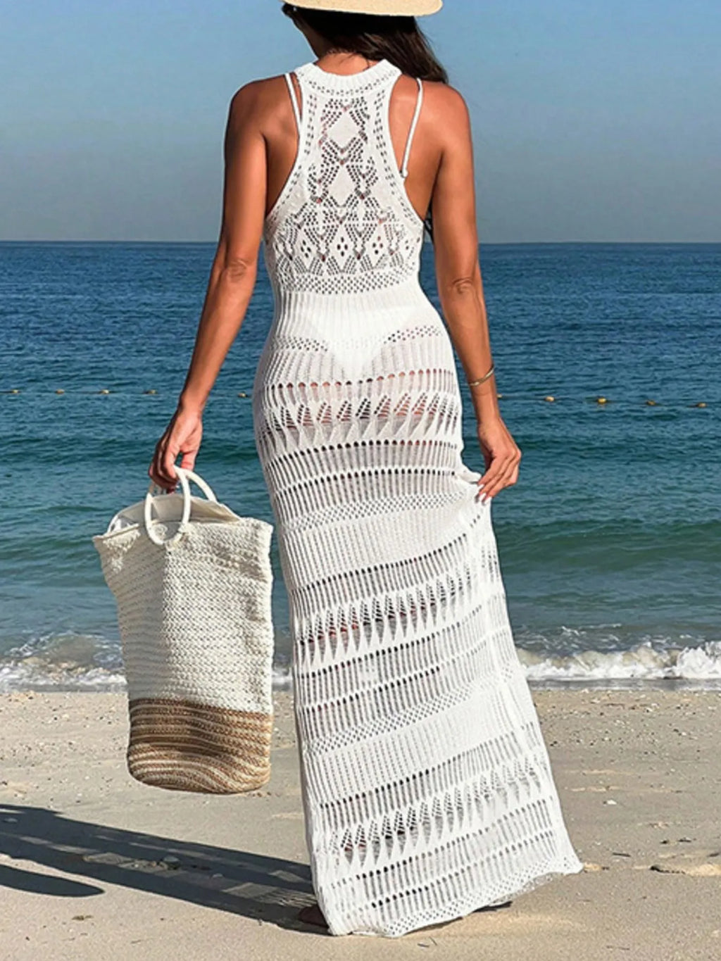 Crochet Sleeveless Split Cover-Up Maxi Dress - Elvaré Store